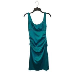 Women's Maggy Boutique Sleeveless Pleated and Ruched Cocktail Dress Teal Size 4P